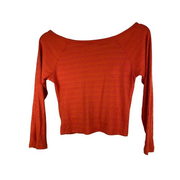 Anthropology Women's Size S Orange Deep V-Neck Ruched Long Sleeve Crop Top - Picture 6 of 7